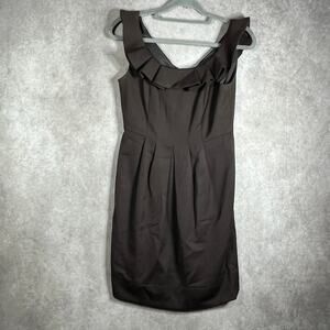 Thoshanna Virgin Wool Dress Womens Size 4 Brown Ruffle Neck Sheath Career Office